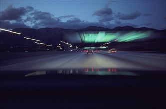 USA California traffic on freeway near Los Angeles (blurred motion)