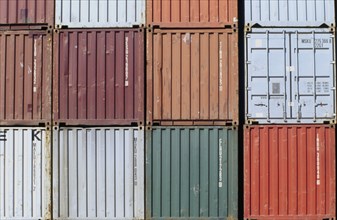 Row of shipping containers close-up