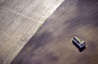 aerial of harvested fields