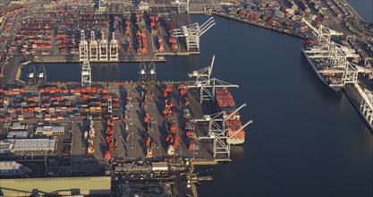 Aerial view of harbor and industrial docks