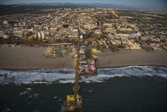 Aerial view of Santa Monica Pier in Los Angeles cityscape