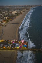 Aerial view of Santa Monica Pier in Los Angeles cityscape