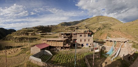 Remote monastery and mountain landscape