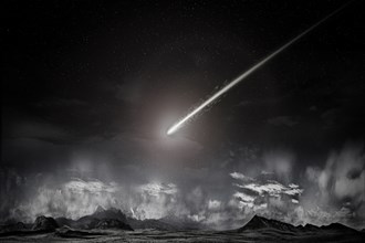 Comet over remote landscape