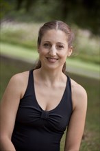 Caucasian woman smiling in park