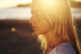 Caucasian woman at beach