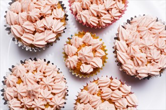 Close up of cupcakes with pink frosting