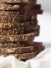Stack of organic sliced bread with seeds