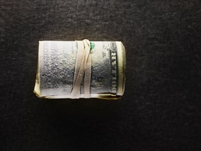 Frozen roll of dollar bills