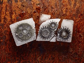 Gears frozen in broken ice