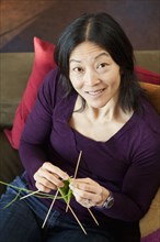 Japanese woman knitting