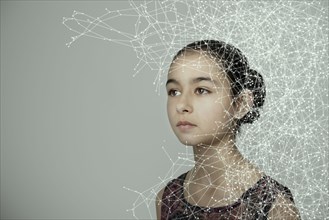 Mixed race girl with spider web pattern