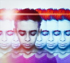Multiple exposure of serious mixed race boy