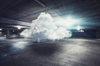 Cloud floating in parking garage