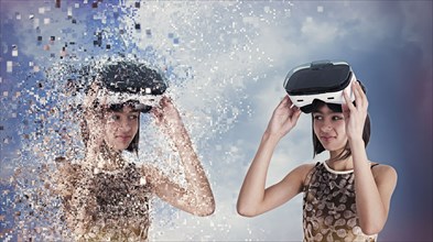 Virtual replica of Mixed Race girl wearing vr goggles
