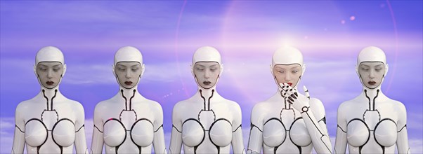 Row of female cyborgs