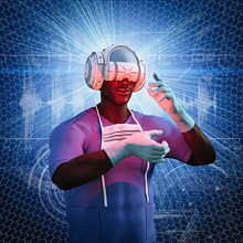 Surgeon using virtual reality helmet