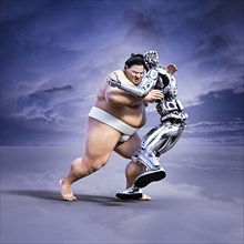 Sumo wrestler pushing robot