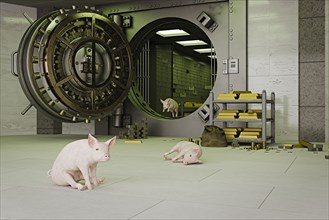 Pigs escaping from vault