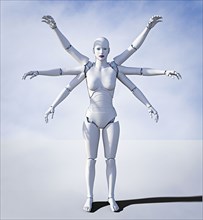 Robot woman with six arms