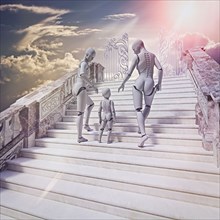 Robot family on stairway to heaven