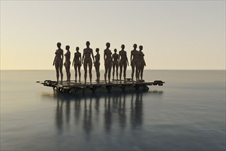 Cyborg stranded on raft in ocean