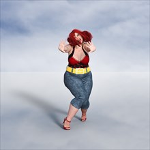 Overweight woman dancing