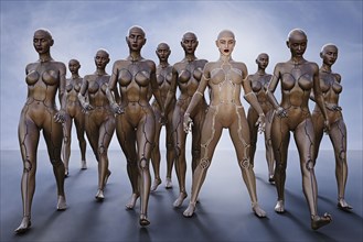 Cyborg women walking and standing
