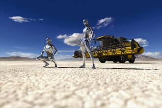 Robots examining drought on farmland