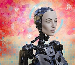 Woman cyborg with artificial intelligence