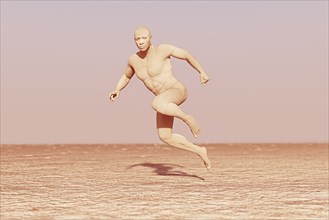Futuristic man running in desert