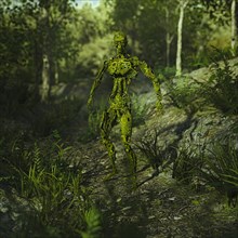 Green loss on obsolete robot in woods
