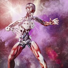 Muscles on cyborg in outer space