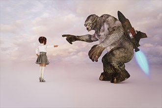 Girl giving directions to ogre