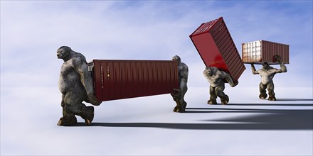 Ogres carrying shipping containers
