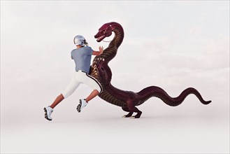Football player challenging dragon
