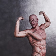 Cyborg man flexing muscles