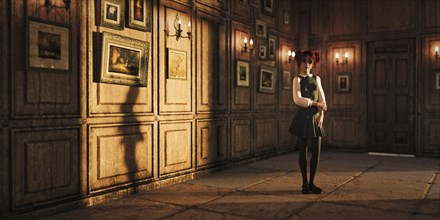 Girl standing in ornate room