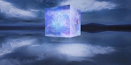 Energy floating in cube in cyberspace