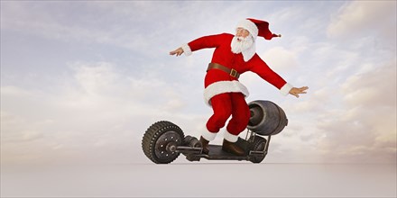 Santa riding futuristic skateboard