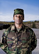 African American soldier in camouflage uniform