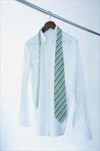 Business shirt and tie on hanger