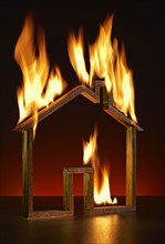 House shape on fire