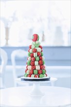 Holiday macaroon cake on table