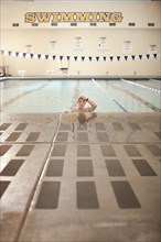 Caucasian swimmer in swimming pool
