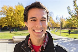 Student smiling on campus