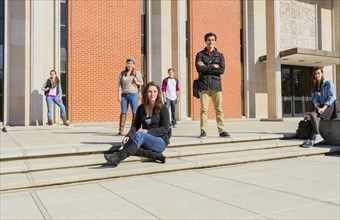 Students on campus steps