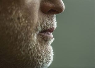 Close up of chin and beard of Caucasian man