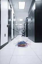 Cables on floor of server room