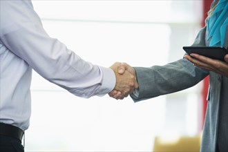 Caucasian business people shaking hands